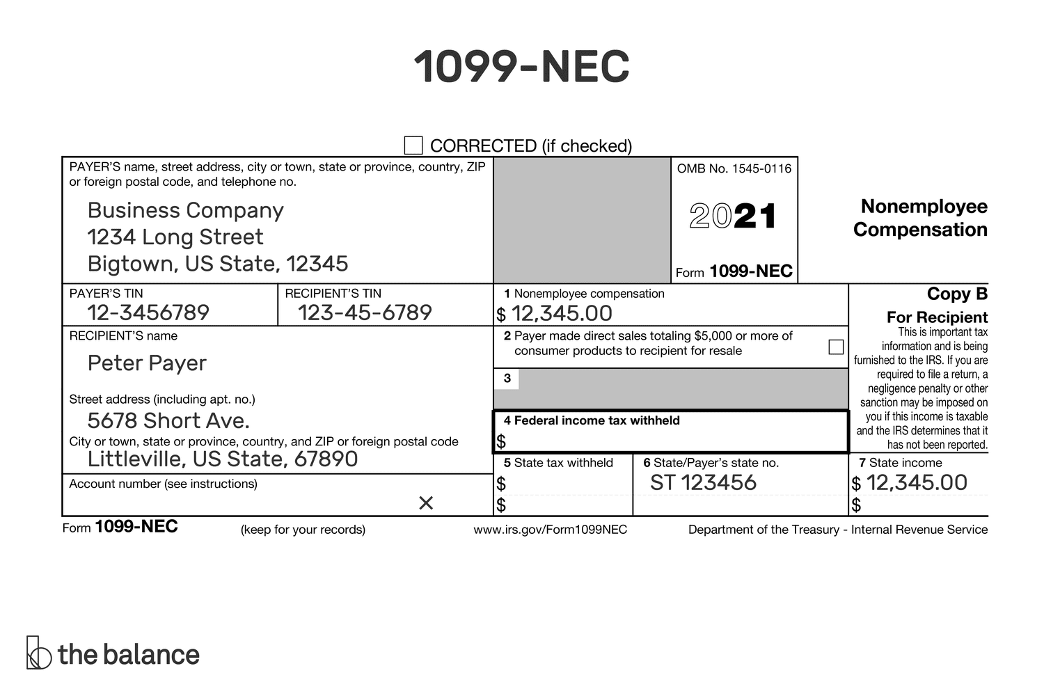 1099-NEC IRS form example
